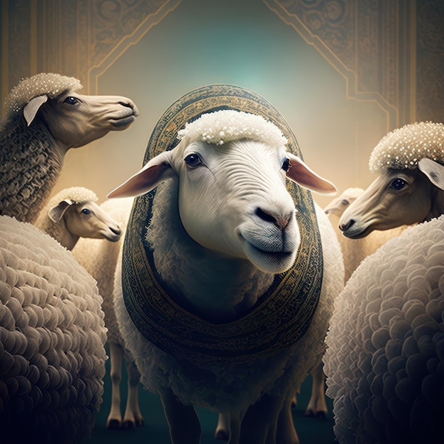 Schafe auf dem Hintergrund der alten Mauer