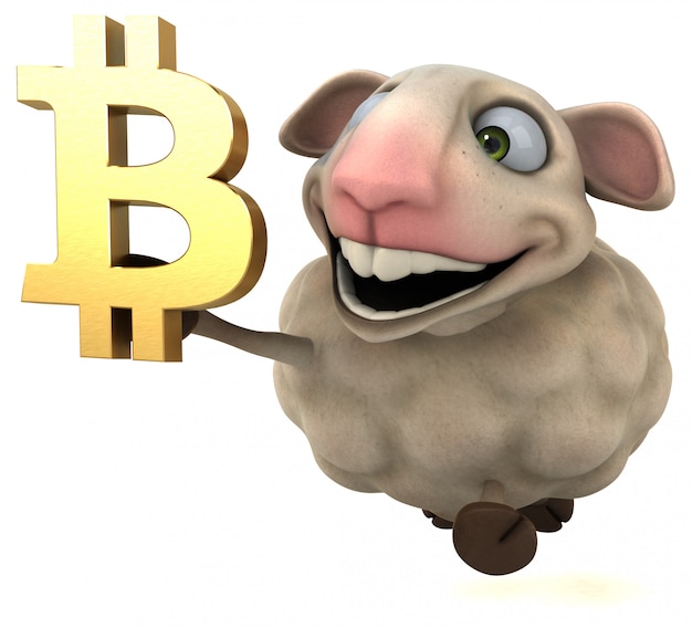 Schafe und Bitcoin - 3D-Illustration