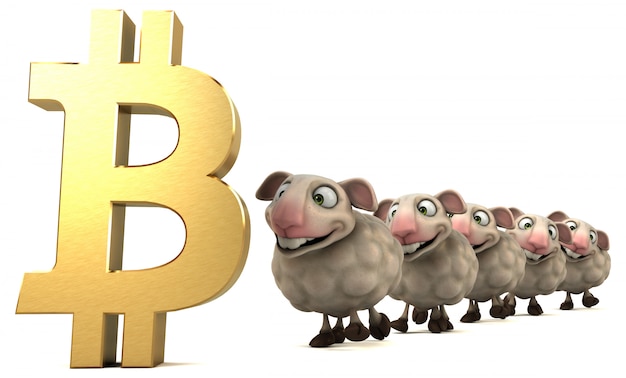 Schafe und Bitcoin - 3D-Illustration