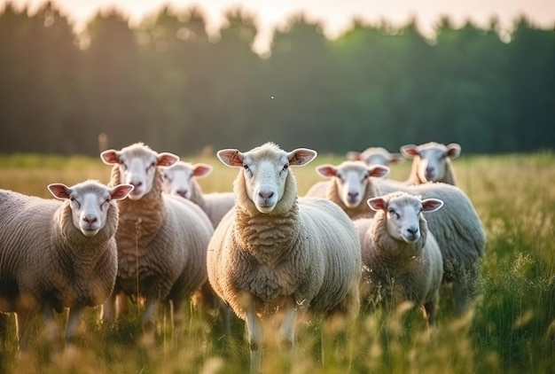 Schafgruppe auf einer Wiese mit grünem Gras