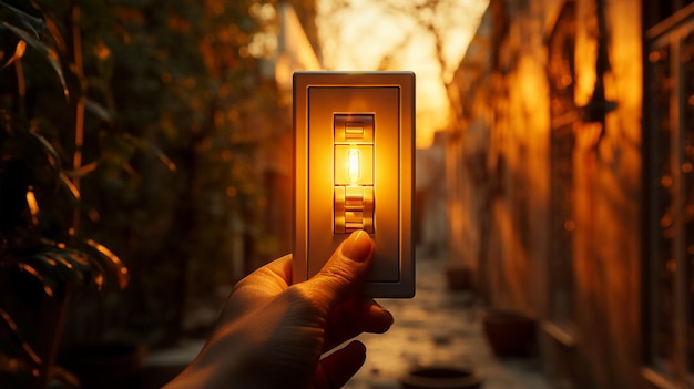 Foto schalten sie den lichtschalter an der wand mit sonnenlichteffekt aus und wieder ein