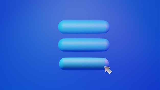 Schaltfläche auf blauem Hintergrund 3D-Rendering