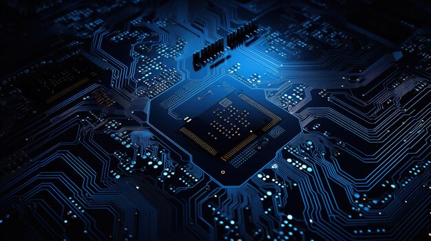 Schaltplatten-Hintergrund mit abstrakter Technologie Chip-Prozessor Zentralcomputer-Prozessoren CPU-Konzept Motherboard digitaler Chip Technologie-Wissenschafts-Huntergrund