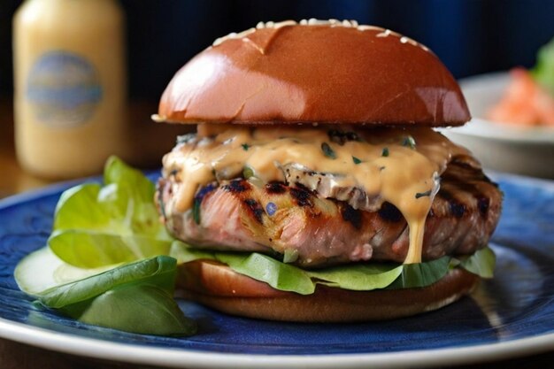 Foto scharfes thunfisch-burger-rezept mit scharfem aioli