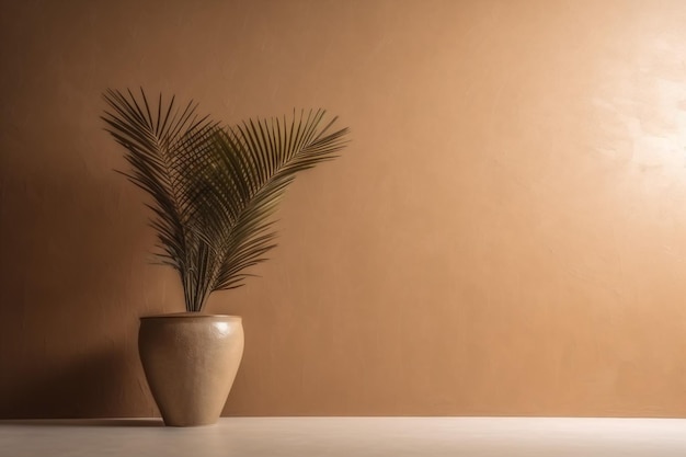 Schatten Design Vase Beton Zuhause Sonnenlicht Innenraum konzeptionell beige Wanddekoration Generative AI