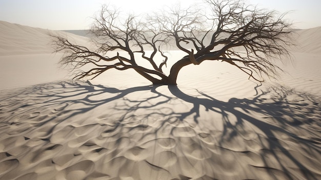 Schatten von komplizierten Strauchzweigen auf dem Sand