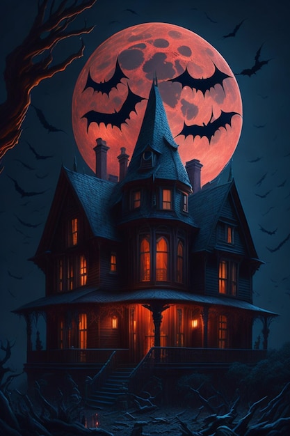 Schattenburg Eine Halloween-Haus-Illustration