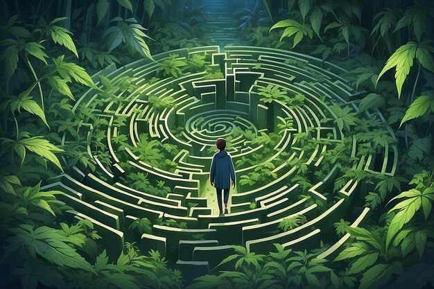 Foto schatzsuche im calendula-labyrinth charakter-illustration