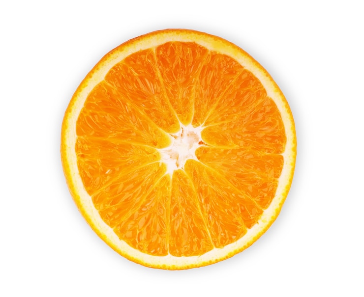 Foto scheibe frische orange isoliert auf weißem hintergrund