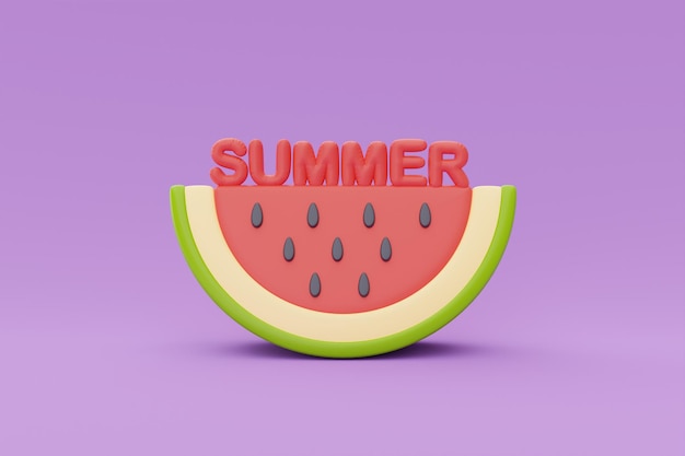 Scheibe Wassermelone isolieren auf lila Hintergrund Sommerfrüchte 3D-Rendering