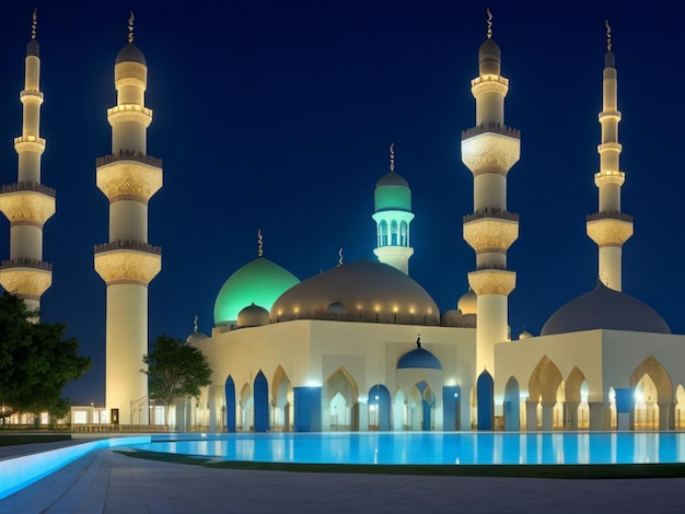 Scheich-Zayid-Moschee in Abu Dhabi bei Nacht, generative KI