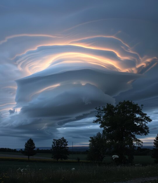 Schelfwolke, die von der untergehenden Sonne beleuchtet wird