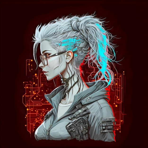 Schematischer Projekttechnikstil der Cyberpunk-Frau
