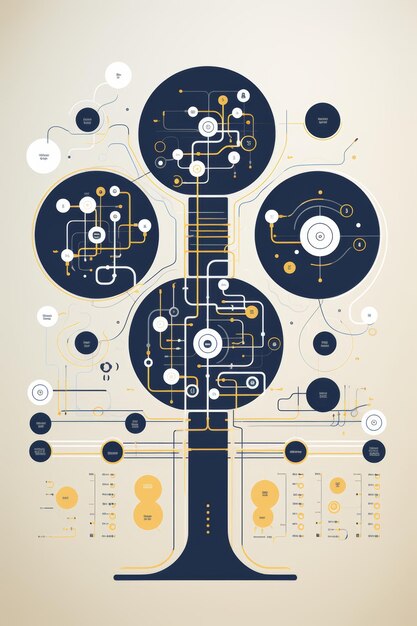 Schematisches Minimalbaum-Design mit einfachen Formen in Marine-Weiß- und Silberfarben