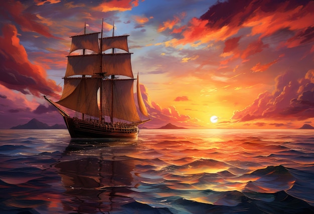 Schiff bei Sonnenuntergang