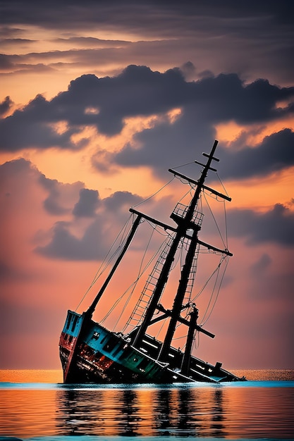 Foto schiffbruch auf dem meer wasser schöner abendblick