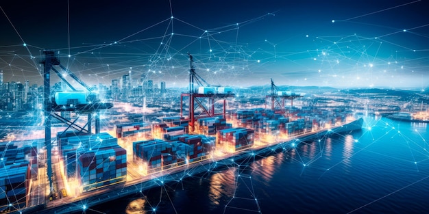 Schiffe des Global Connectivity-Konzepts legten im Hafen an. Erstellt mit generativer KI-Technologie