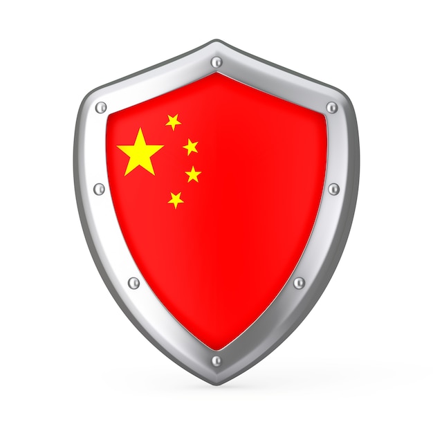 Schild mit Flagge von China auf weißem Hintergrund. 3D-Rendering