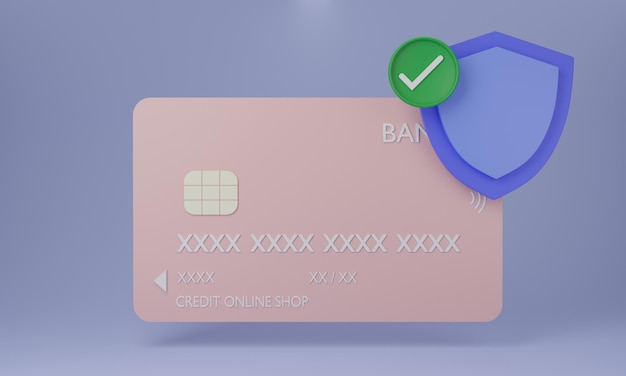 Schild mit Kreditkartensichere Kreditkartentransaktionen und Online-Geldbörsen-AppZahlungsschutzkonzepteSichere ZahlungenGeld sparenMock-up-Kopienraum3D-Darstellung