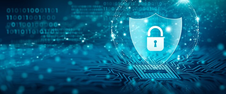 Schild mit Vorhängeschloss-Symbol Cyber-Angriff blockiert Cyber-Daten- und Datenschutzkonzept