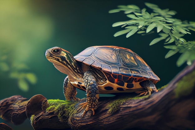 Schildkröte auf einem Zweiggenerative ai