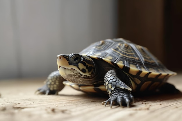 Schildkröte auf hölzernem Hintergrund ai