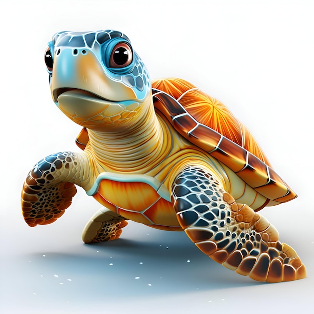 Schildkröte auf weißem Hintergrund, 3D-Darstellung