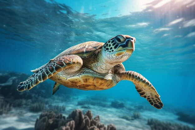 Schildkröte im tiefen Ozean