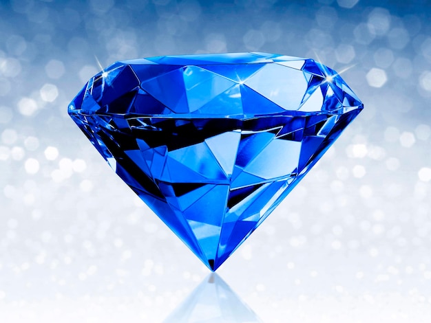 Schillerndes Diamantblau auf blau glänzendem Bokeh-Hintergrundkonzept für die Auswahl des besten Diamant-Edelstein-Designs