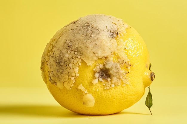 Schimmelige Zitrone auf gelbem Hintergrund