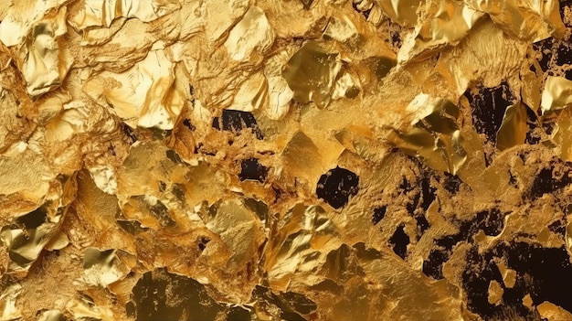 Schimmerndes Blattgold Hintergrundtextur Goldene gelbe zerknitterte Metallfolie