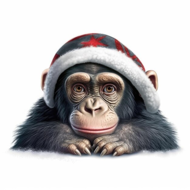 Schimpanse trägt Weihnachtsmütze
