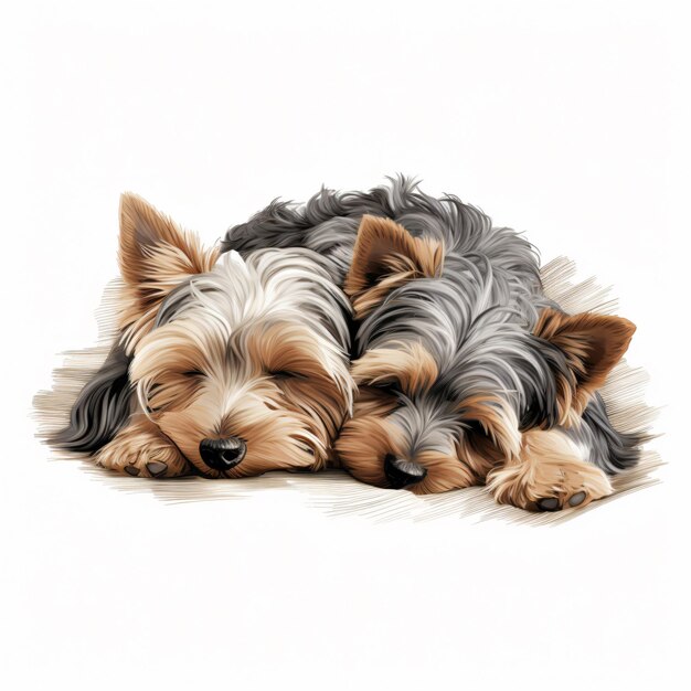 Foto schläfrige yorkshire terrier clipart isoliert auf weiß