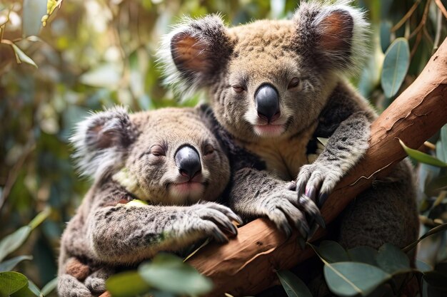 Schlafende Koalas in Bäumen Konzept des Weltschlaftages in einem ruhigen Bild festgehalten