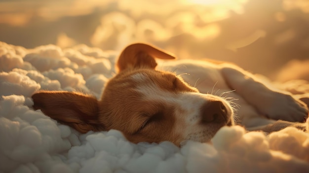 Foto schlafender hund träumt in den wolken