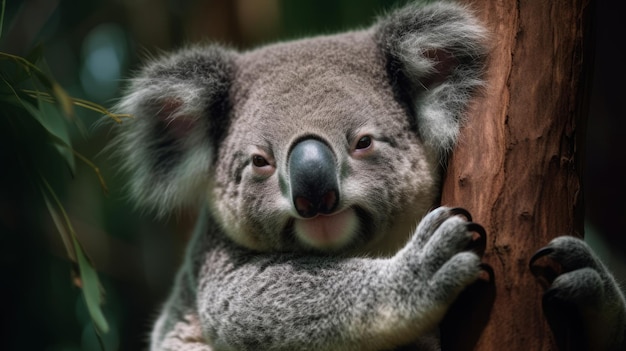 Schlafender süßer Koala auf dem Baum in Nahaufnahme