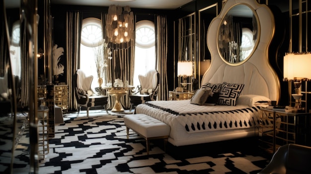 Foto schlafzimmer-dekor, innenarchitektur, art-deco-glam-stil