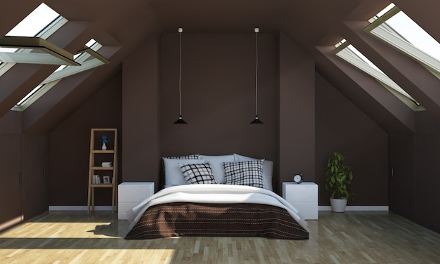 Schlafzimmer in Schokoladenfarbe auf Dachboden
