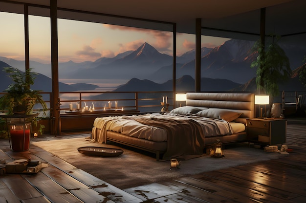 Schlafzimmer mit Blick auf die Berge