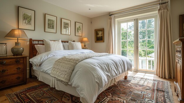 Foto schlafzimmer mit großem bett am fenster