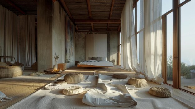 Schlafzimmer mit natürlichem Licht Loft Innenarchitektur von minimalem Wohnzimmer