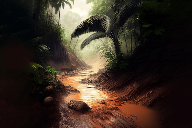 Schlammfluss im Dschungel Generative Ai