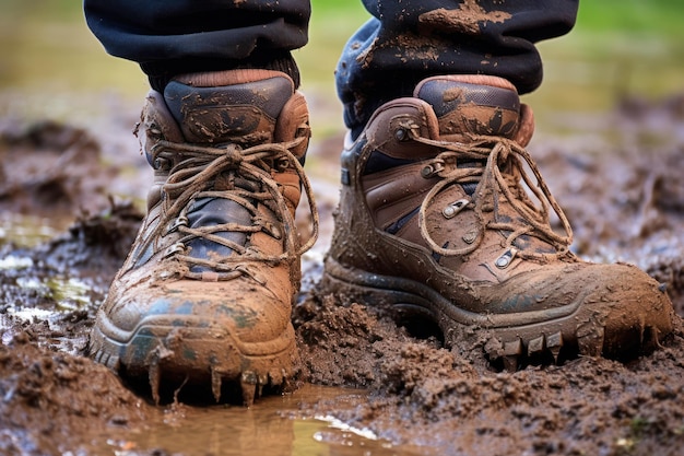 Schlammige Schuhe auf festem Boden