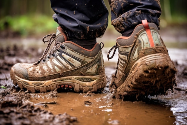 Schlammiges Schuhwerk auf festem Untergrund