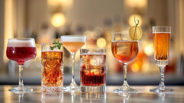 Schlanke Cocktailgläser vor einem Hintergrund von gedämpfter Eleganz jedes Glas ein Beweis für die Kunst der Mixologie KI Generative