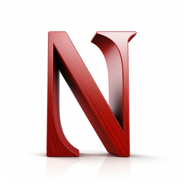 Schlanker roter Holzbuchstabe N mit unterschiedlichen Körnern Innovatives 3D-Design