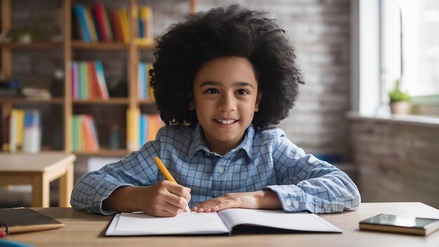 Schlauer junger Schüler, der von zu Hause aus lernt