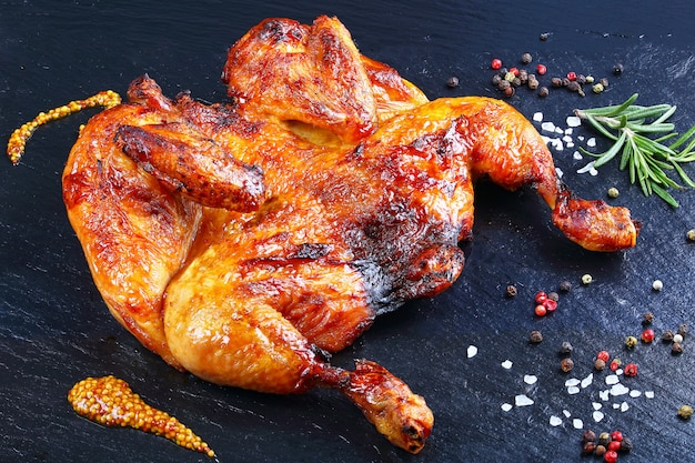 Schließen Sie oben auf Huhn mit Pfeffer und Rosmarin