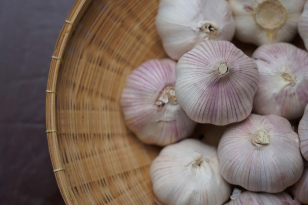 Foto schließen sie oben draufsicht-gruppe von knoblauch