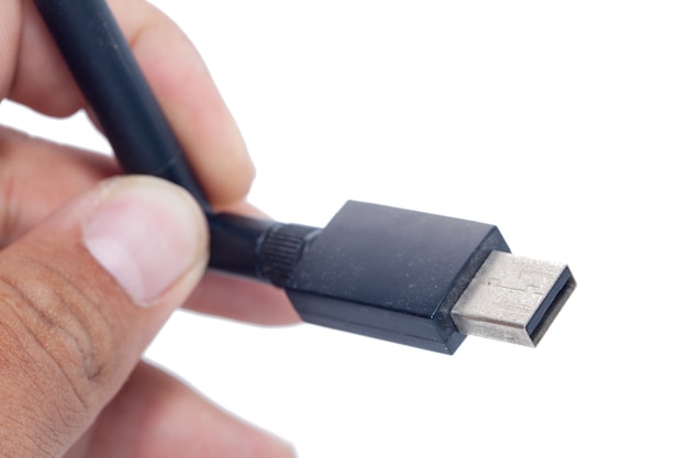 Schließen Sie oben vom drahtlosen Adapter USB auf weißem Hintergrund